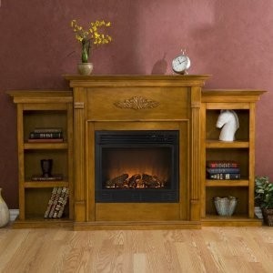 Tennyson Electric Fireplace with Bookcases Plantation Oak Finish