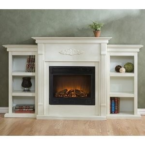 Tennyson Electric Fireplace with Bookcases Antique White Finish