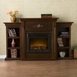 Tennyson Espresso Electric Fireplace With Bookcases By