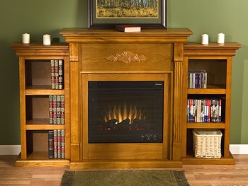 Tennyson Plantation Oak, Bookcase Electric Fireplace