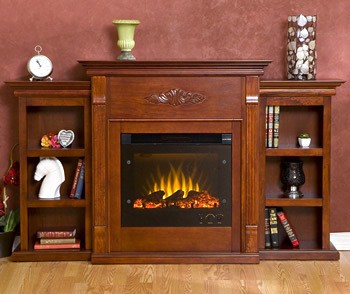 Tennyson Mahogany, Bookcase Electric Fireplace