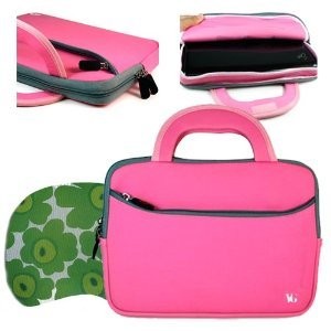 Acer Aspire One 10 inch Netbook Extra Pocket Pink Case with Handle + Mouse